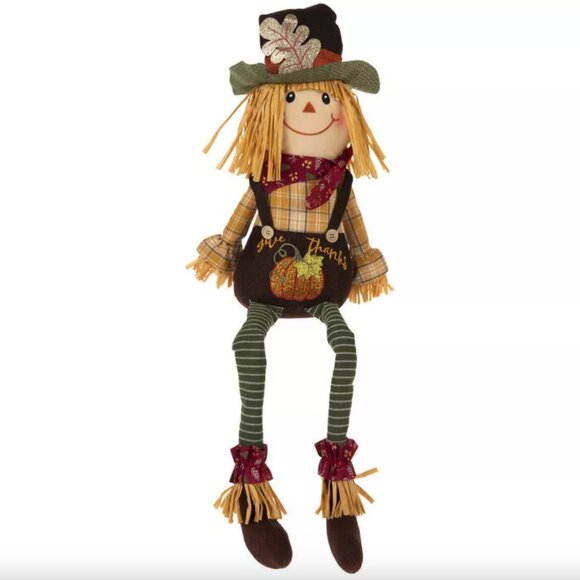 Give Thanks Scarecrow Sitter Autumn Table Home Decoration Thanksgiving Decor - Picture 1 of 2